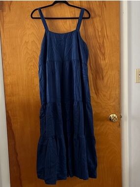 Navy Tiered Maxi Dress Sleeveless Sundress